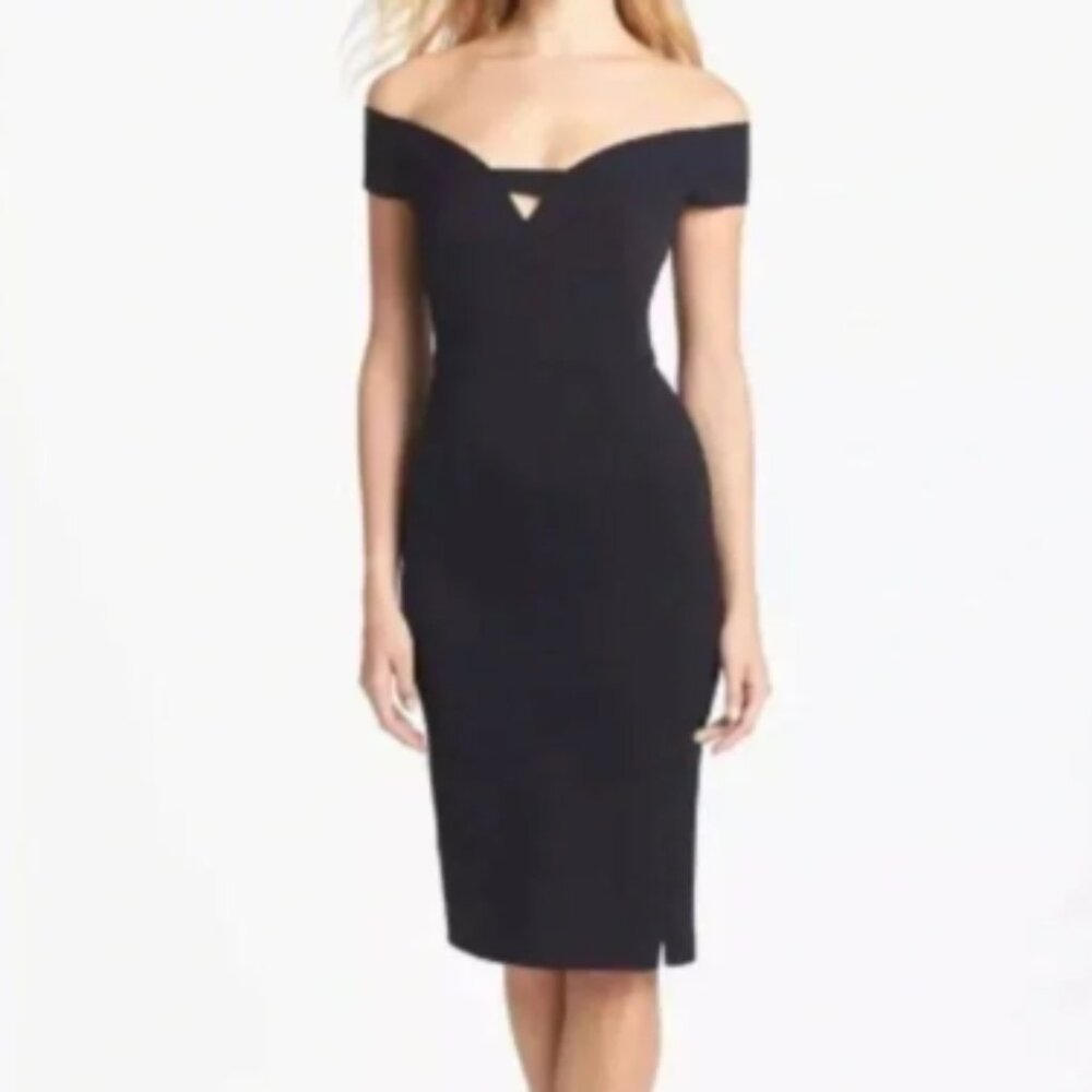 Black Halo NWT 'Riya' Deep V-Neck Off-Shoulder Sheath Dress in Black Size 6